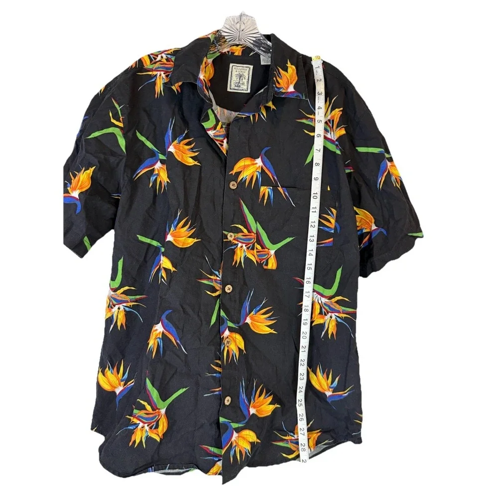 Vintage Roundtree Yorke Hawaiian Shirt M Black‎ Tropical Y2K Resort Vacation